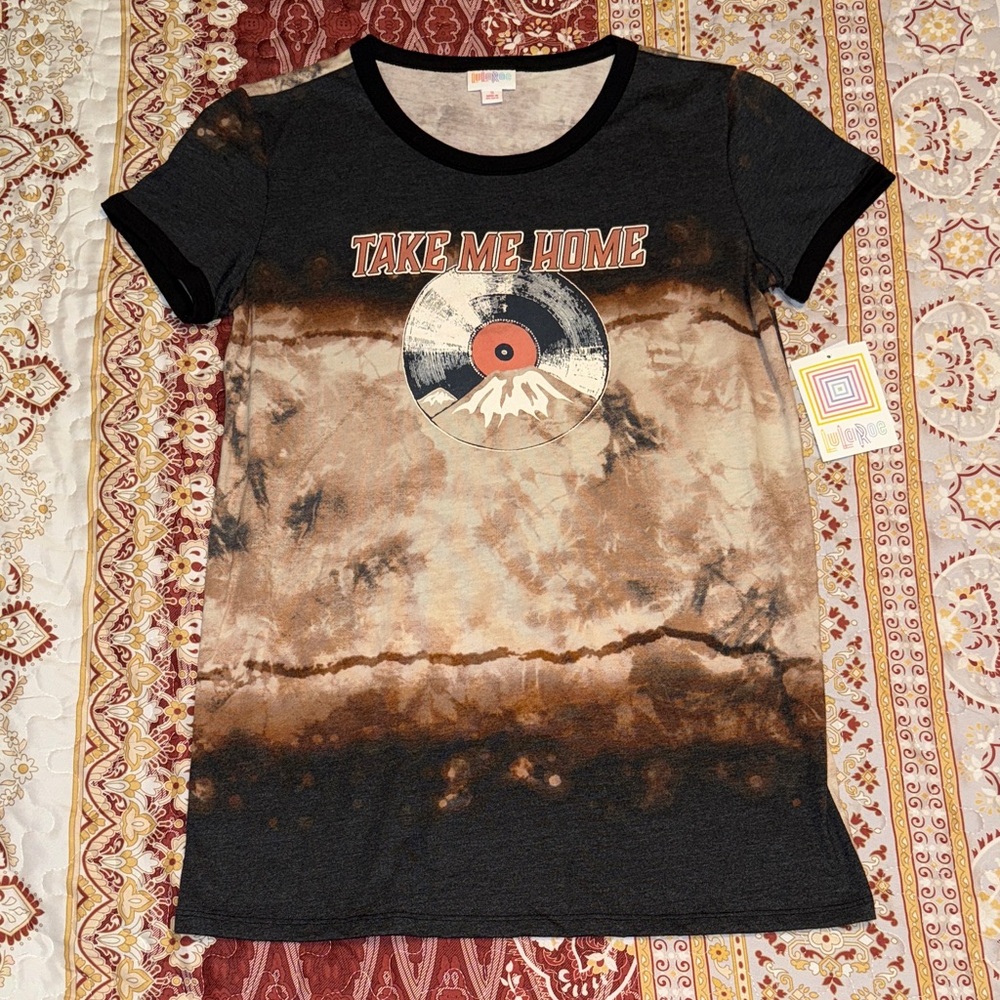 LuLaRoe Black and Brown Tie-Dye Short Sleeve Tee